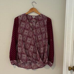 Kut From Kloth Boho Faux Wrap Top Mixed Maroon Print Size Medium